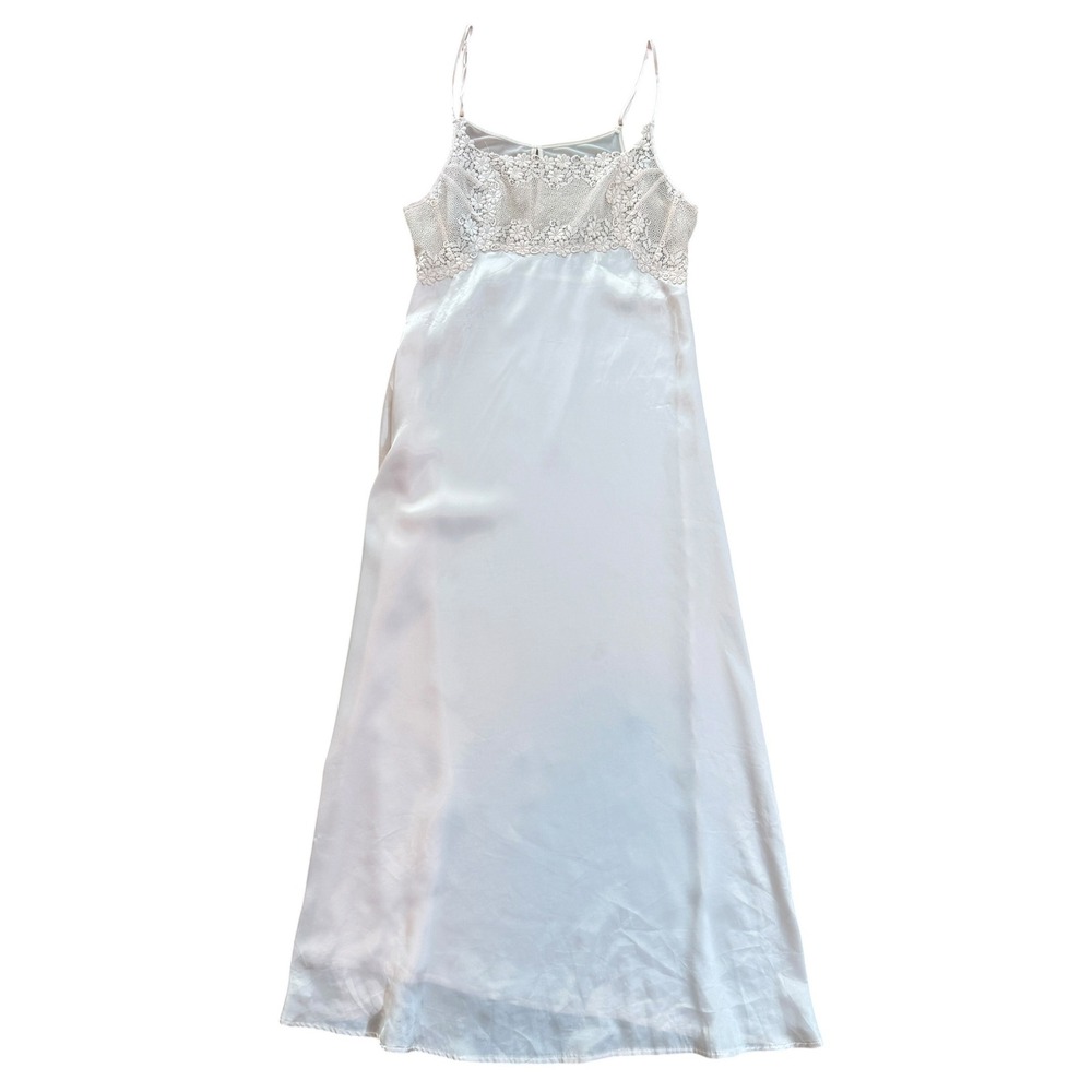 Wacoal Vintage Floral Lace Nightgown Satin Maxi Slip Dress Medium Light Pink 90s